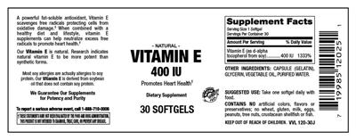 Vitamin E 400 IU label