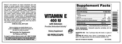 Vitamin E 400 IU With Selenium label