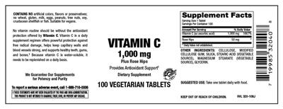 Vitamin C 1,000 mg Plus Rose Hips label