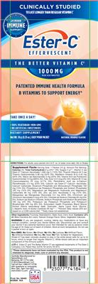 Ester-C Effervescent 1000 mg Natural Orange Flavor label