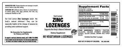 Cool Lemon Zinc Lozenges label
