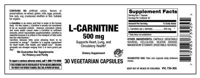 L-Carnitine 500 mg label