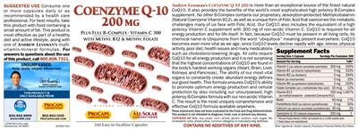 Coenzyme Q-10 200 mg label