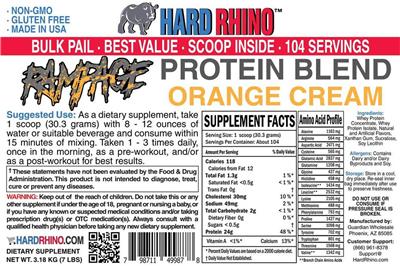 Rampage Protein Blend Orange Cream label