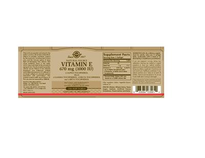 Vitamin E 670 mg (1000 IU) label