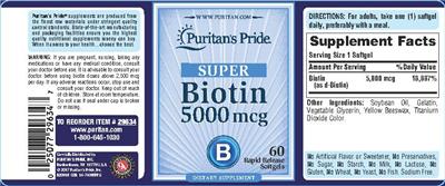 Super Biotin 5000 mcg label