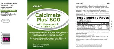 Calcimate Plus 800 with Magnesium & Vitamin D-3 label