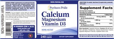Calcium Magnesium Vitamin D3 label