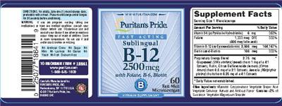 Sublingual B-12 2500 mcg label