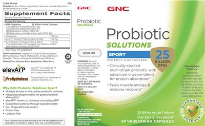 Probiotic Solutions Sport 25 Billion CFUs label