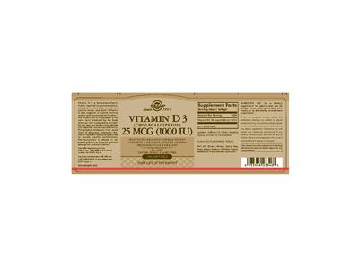 Vitamin D3 25 mcg (1000 IU) label