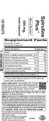 Spirulina Plus 500 mg label
