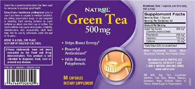 Green Tea 500 mg label