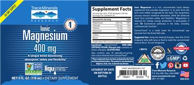 Ionic Magnesium 400 mg label