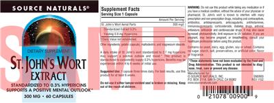 St. John's Wort Extract 300 mg label