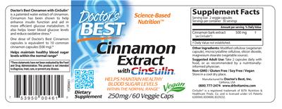 Cinnamon Extract With CinSulin 250 mg label