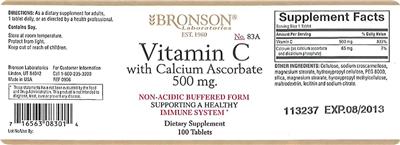 Vitamin C With Calcium Ascorbate 500 mg label