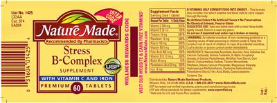 Stress B-Complex Supplement With Vitamin C And Iron label