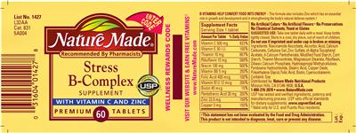 Stress B-Complex Supplement With Vitamin C And Zinc label
