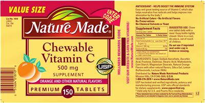 Chewable Vitamin C 500 mg Supplement label